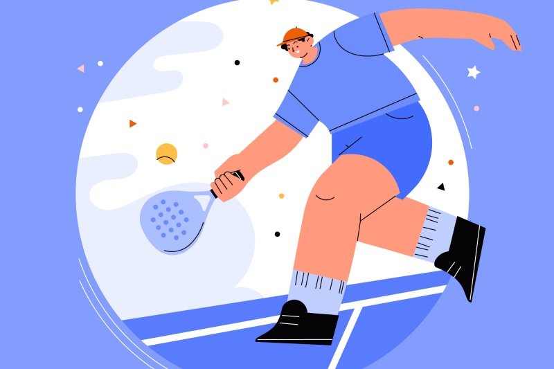 Male Padel Player Illustration of male padel player hitting shot on court