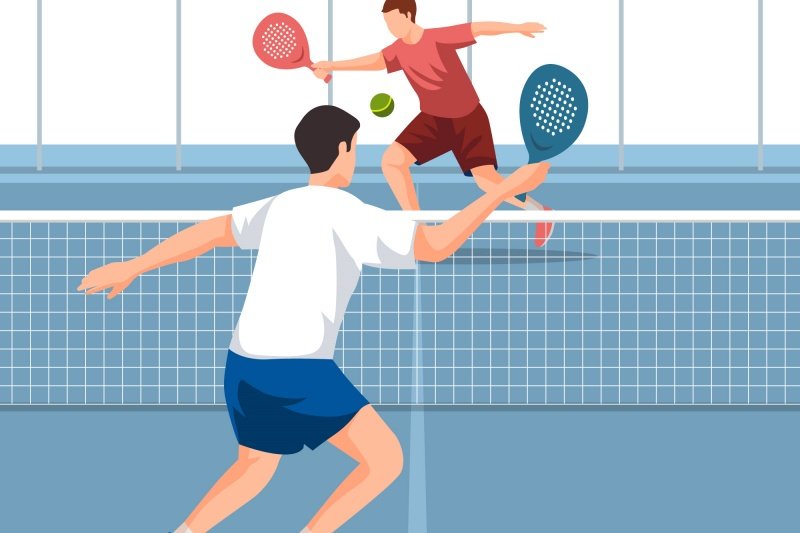 Padel Match Illustration Illustration of two men playing padel on court