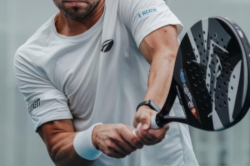 Padel backhand action Padel player executing a powerful backhand shot