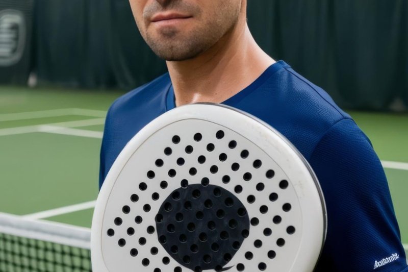 Padel racket close-up Padel player holding a perforated racket