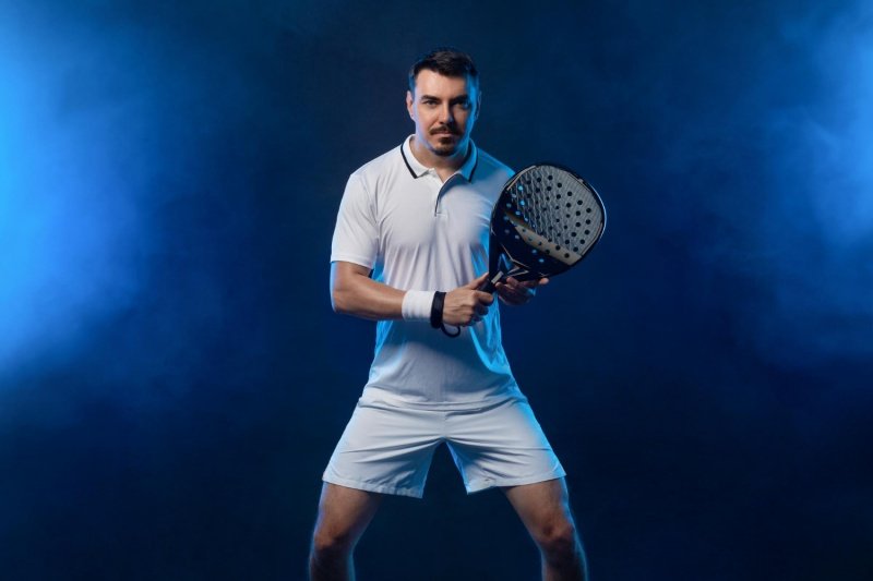 Padel player in white outfit ready for match