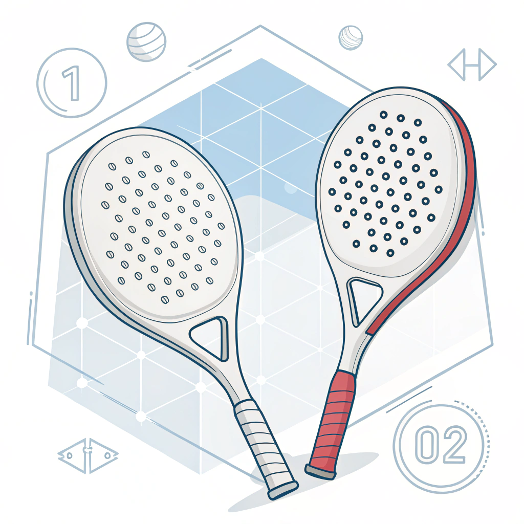 Minimal flat illustration of two padel rackets with distinct material textures.