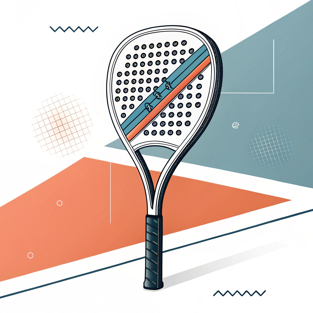 Flat, vibrant padel racket illustration with smart bridge and carbon fiber details.