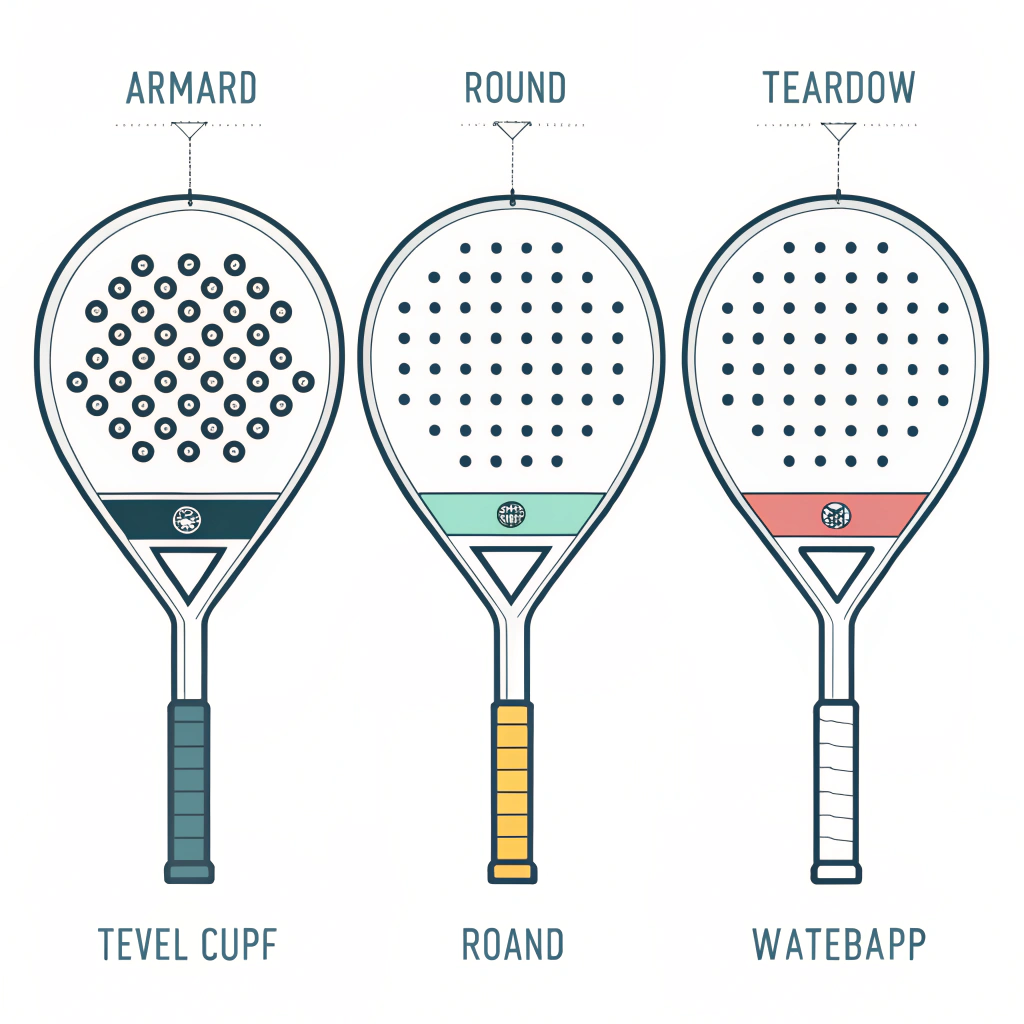 2D illustration of three customizable padel racket designs in a clean, modern style
