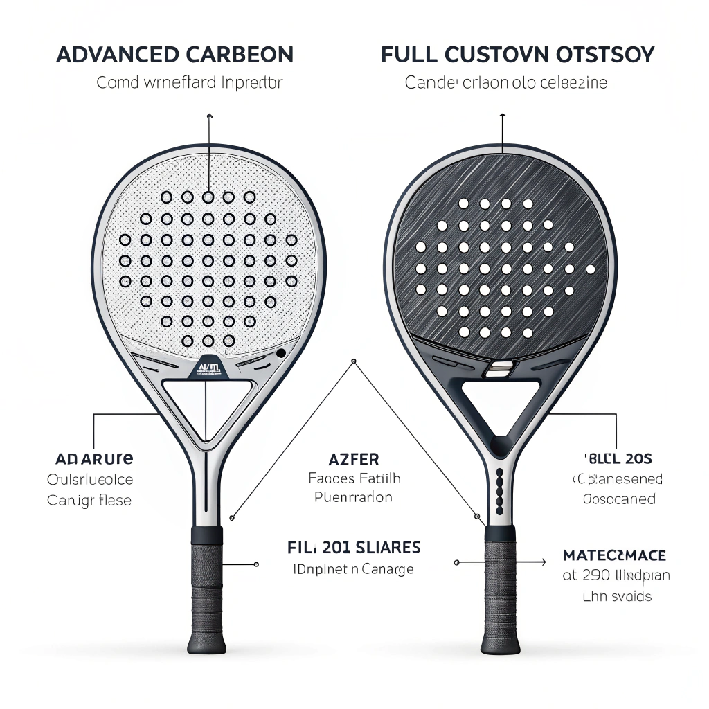 Minimalist illustration of advanced padel rackets with customization features