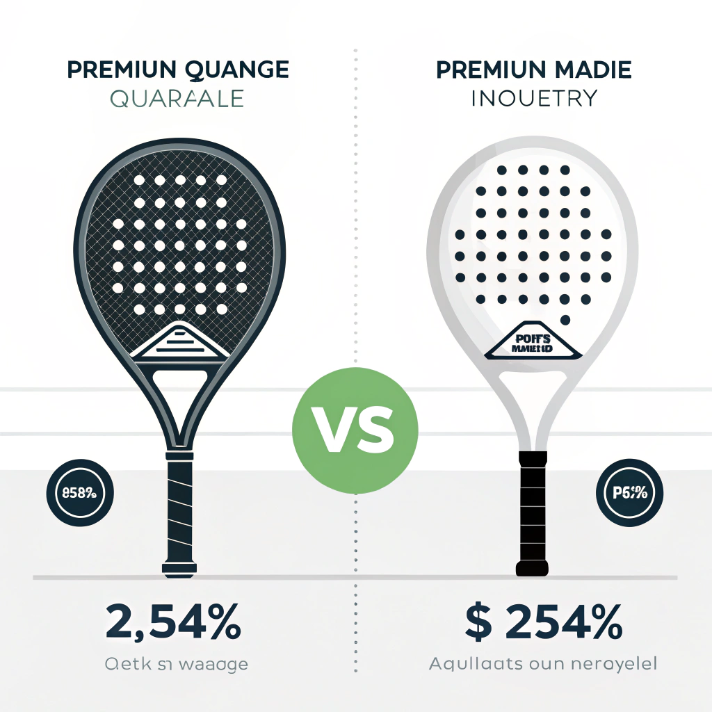 Minimal 2D illustration showing two contrasting padel racket designs