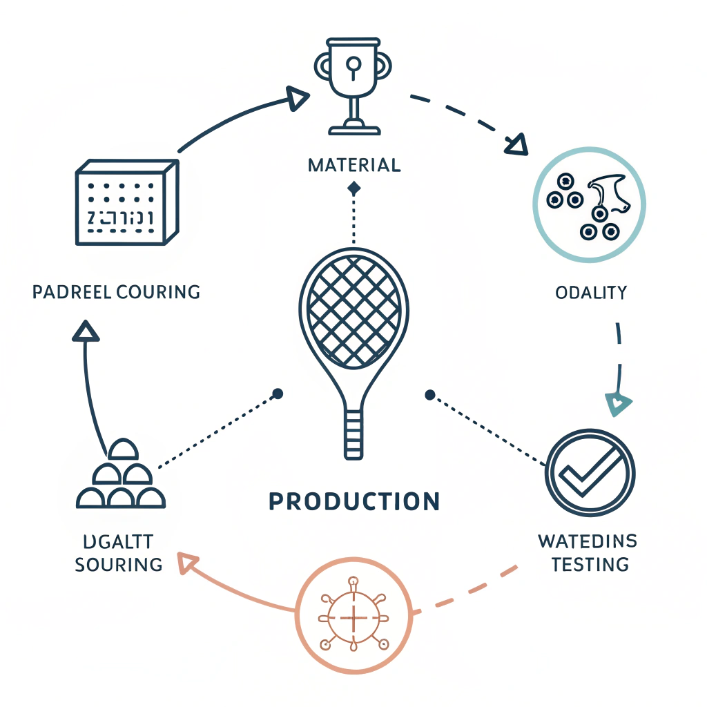 "Minimalist vector illustration of production stages for padel rackets"