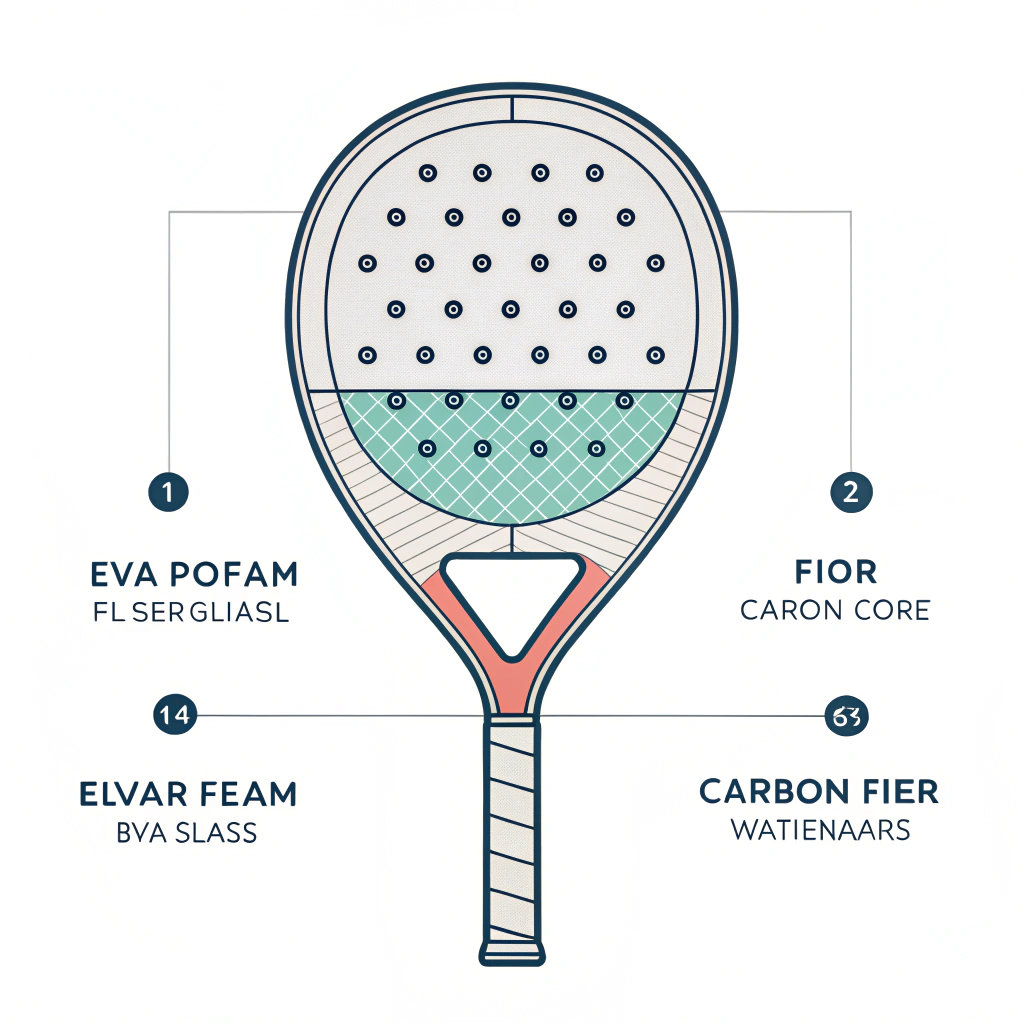 Minimal illustration of a padel racket cross-section with layered materials