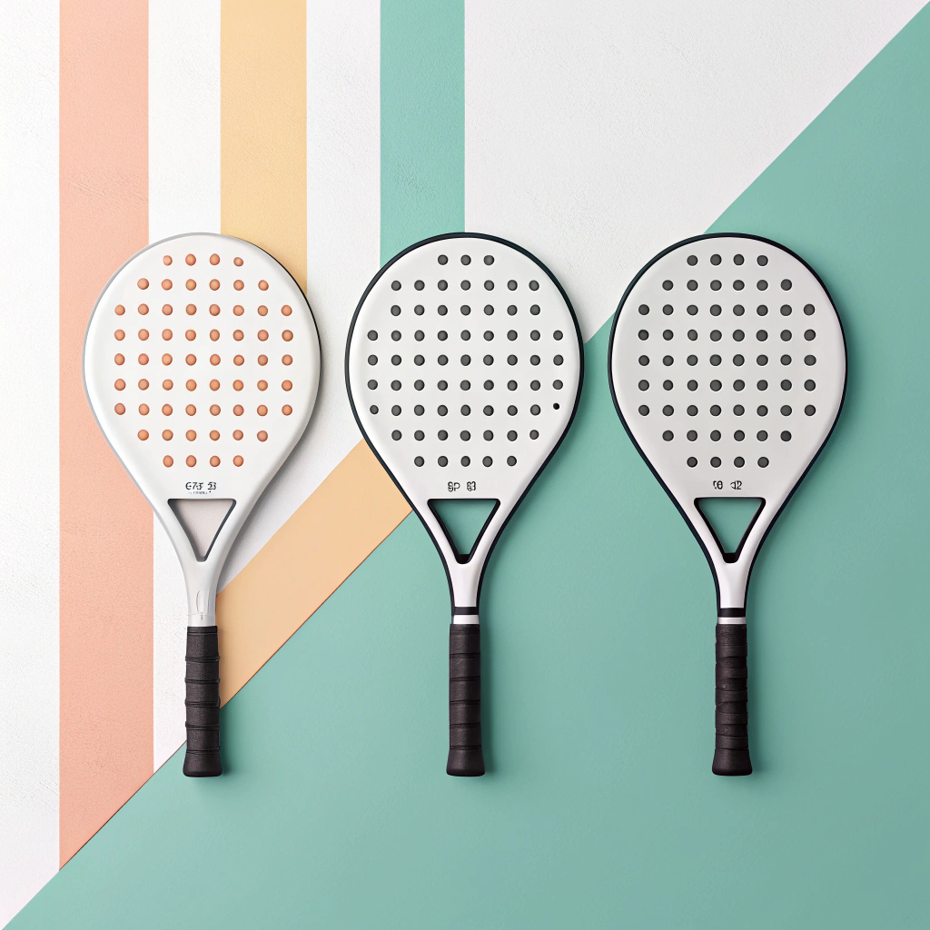 2D flat style illustration of three distinct padel racket shapes in minimalist design