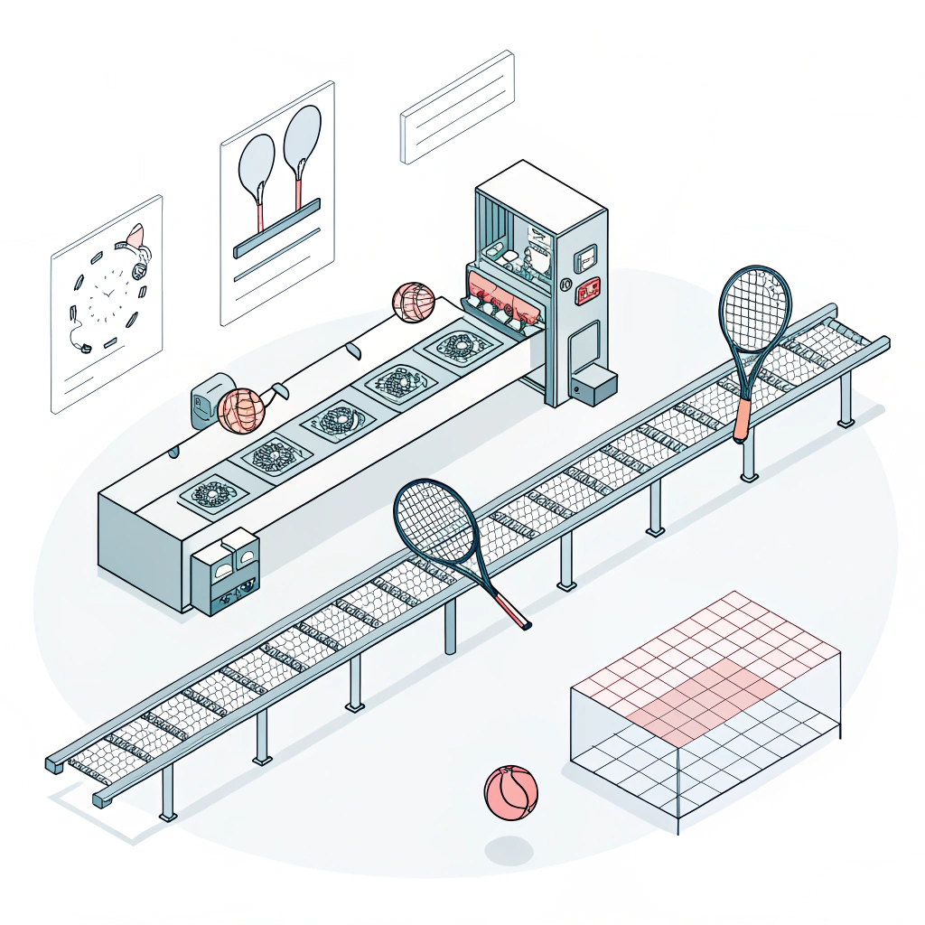 Flat illustration of a simplified padel racquet production line