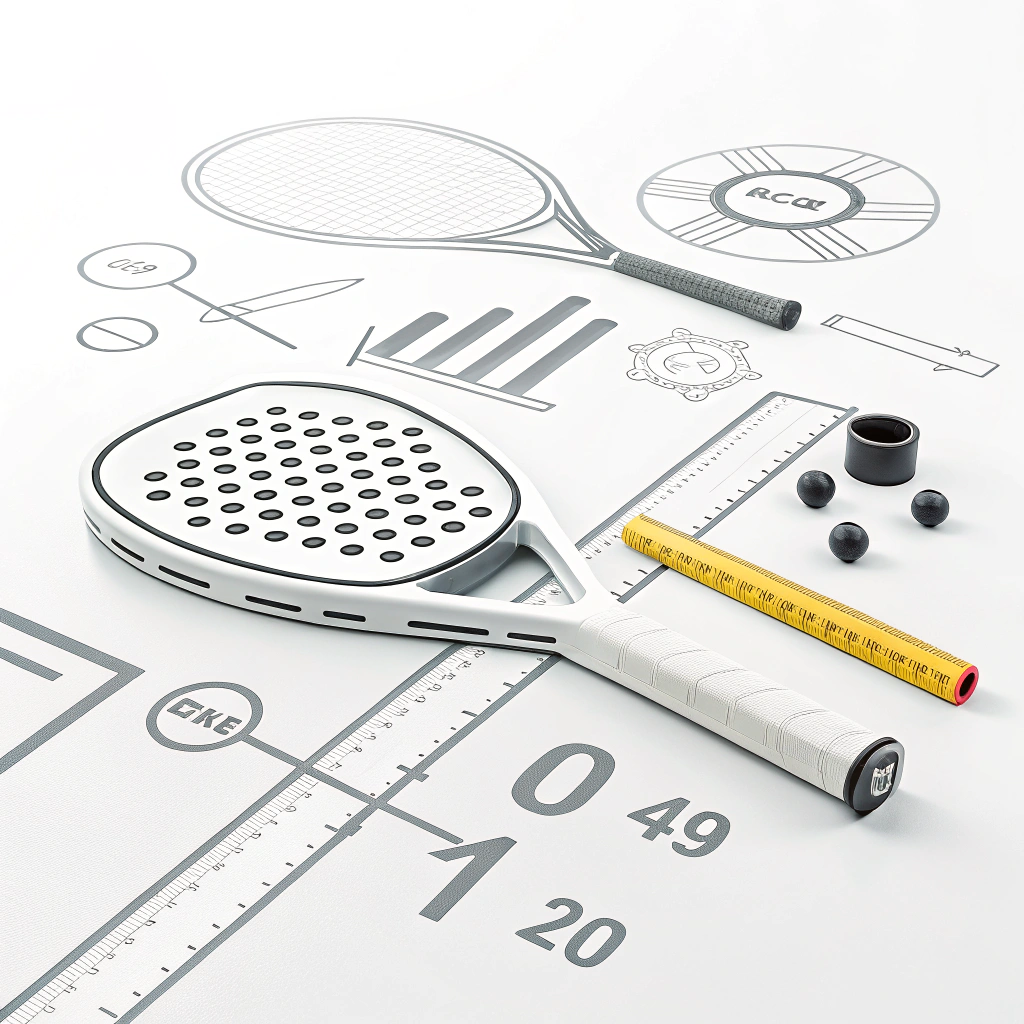 Simplified 2D quality control illustration for padel racket inspection