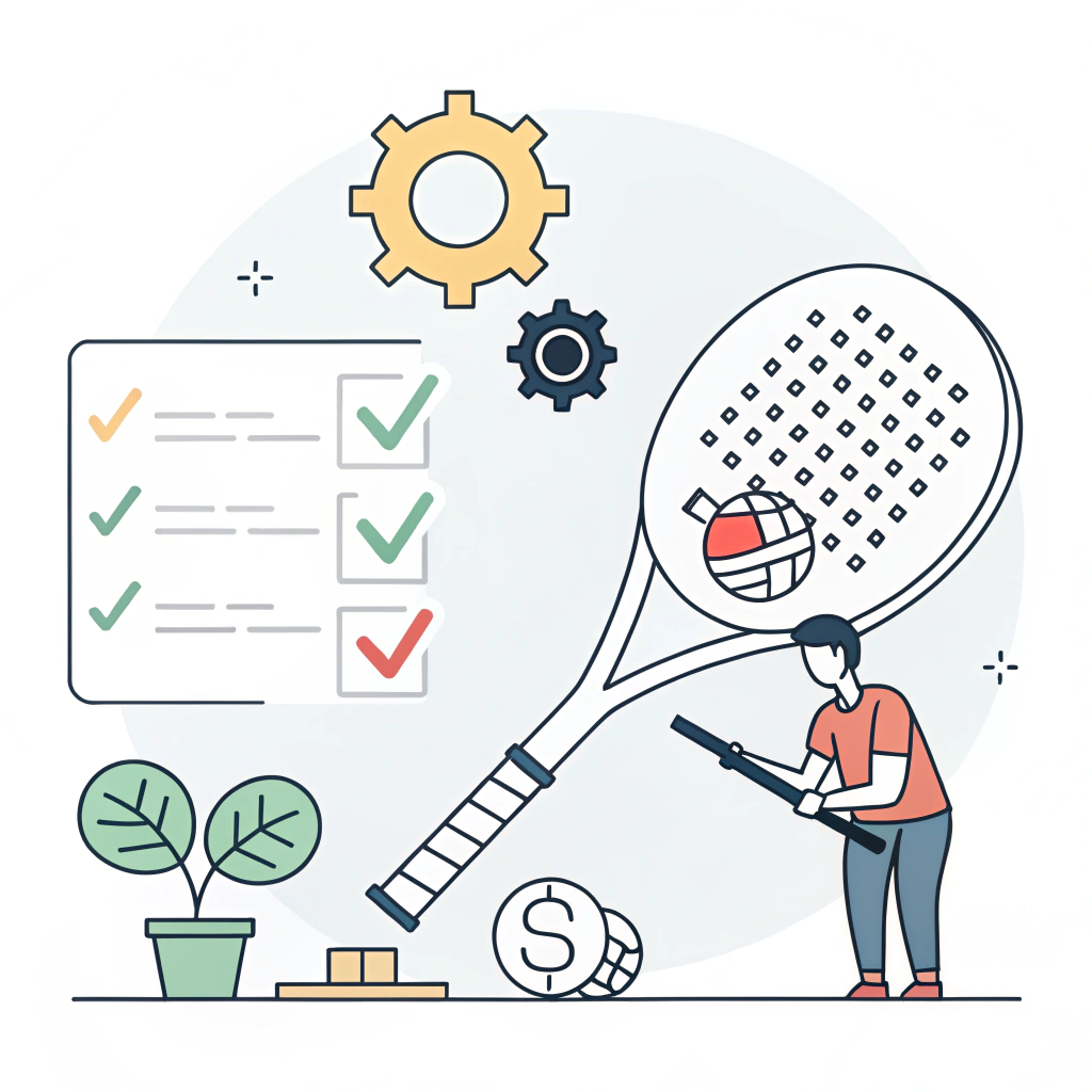 Simple 2D illustration of a padel racket with quality control elements