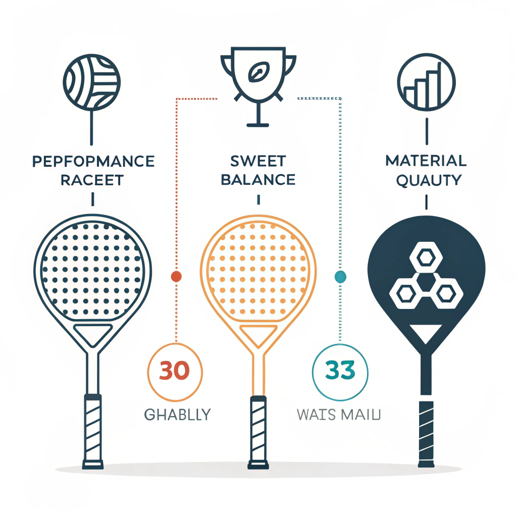Abstract minimalist infographic comparing padel racket designs with clear visual cues.