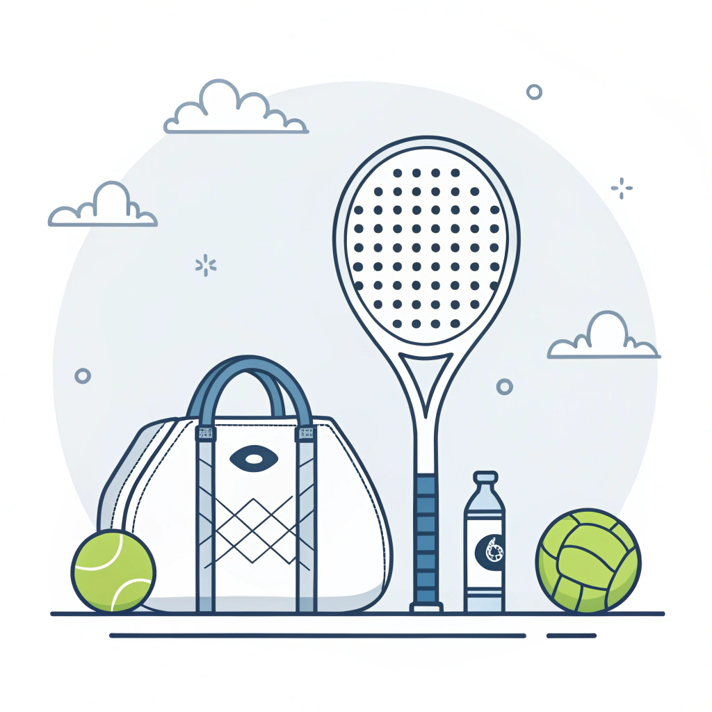 Minimal padel racket and accessories in a simplified 2D illustration