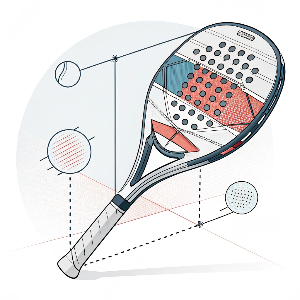 Minimal 2D illustration of a padel racket with EVA foam and carbon fiber elements