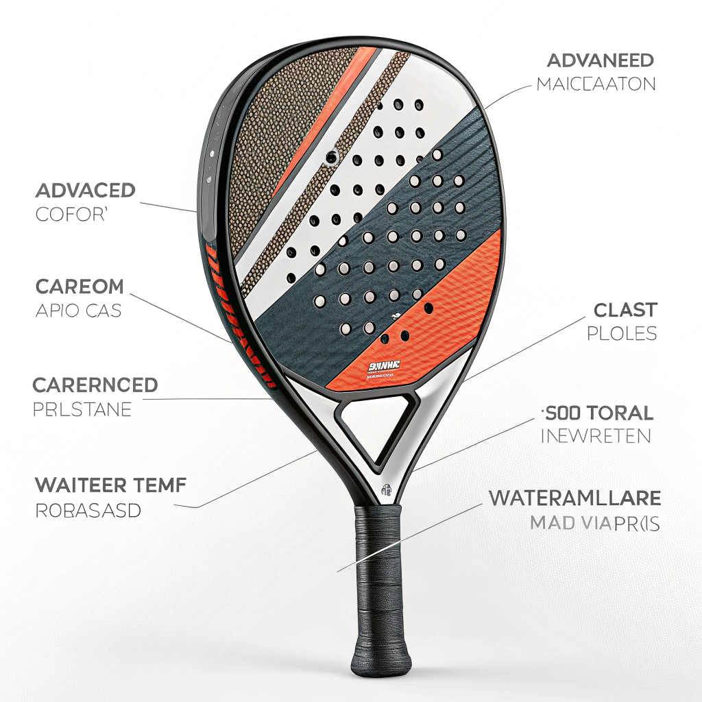 Minimalist 2D illustration of a padel racket with visible composite material layers