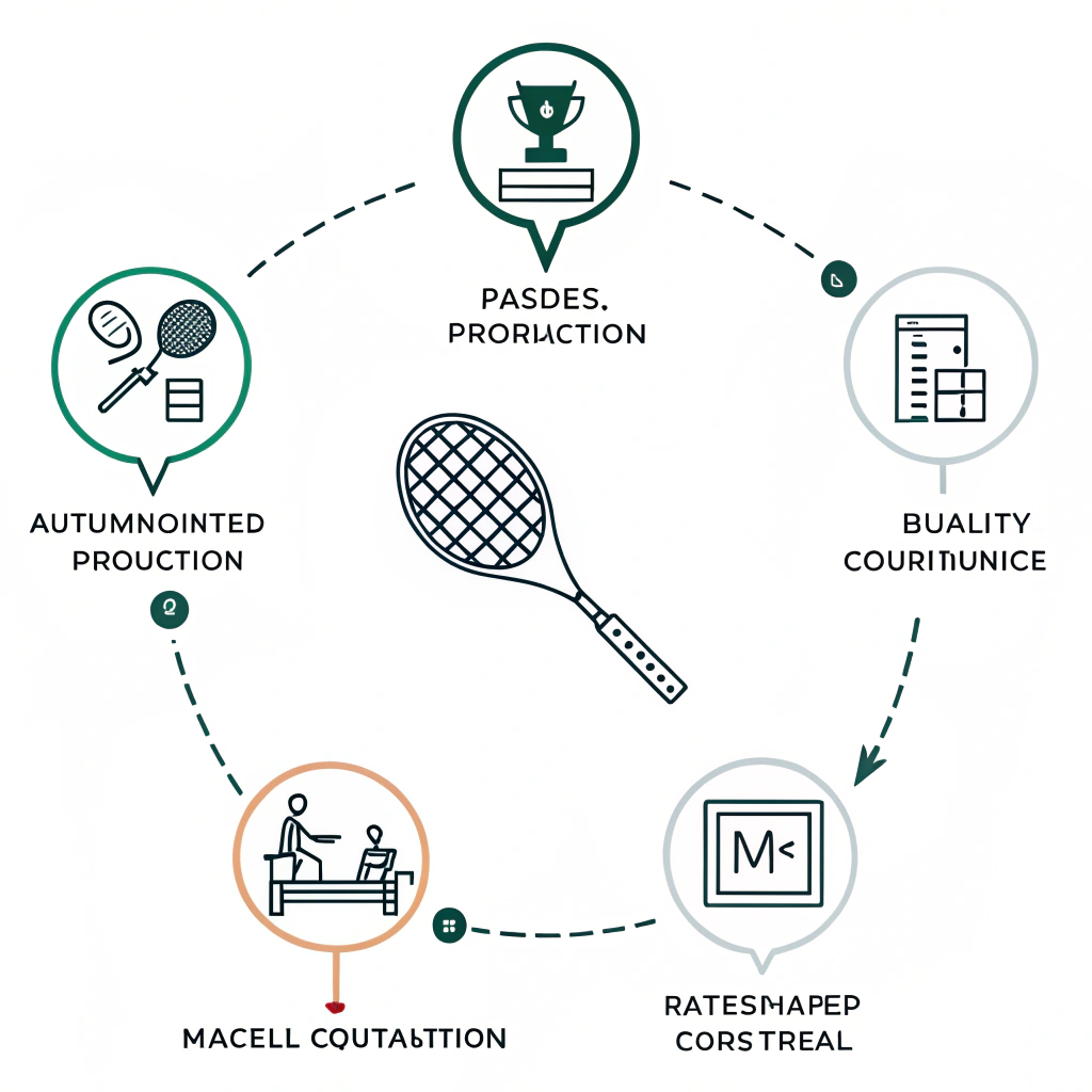 Minimal flow diagram illustrating padel racquet production stages.