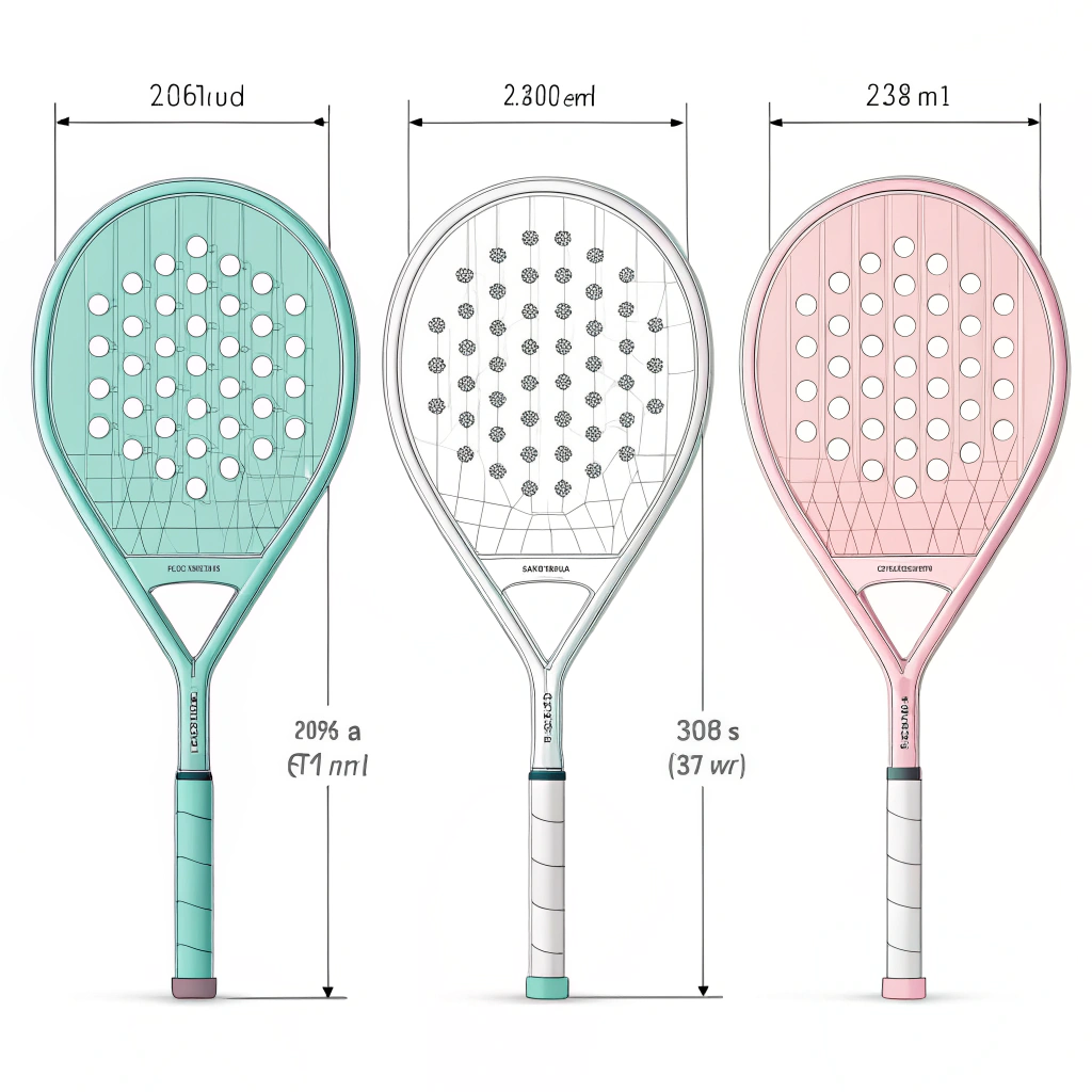 "A minimal 2D depiction of three different padel racket shapes in a simple style."