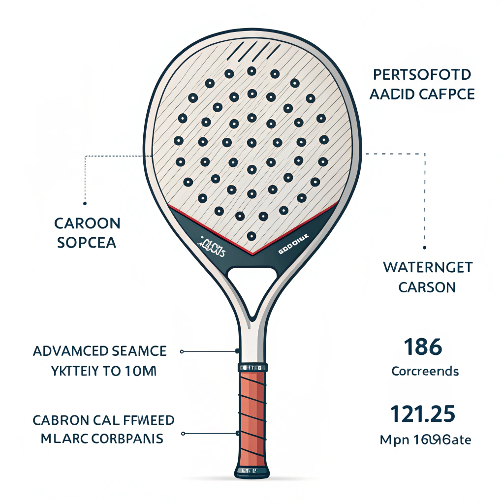 Minimalistic illustration of a round padel racket featuring advanced 18K carbon fiber design.