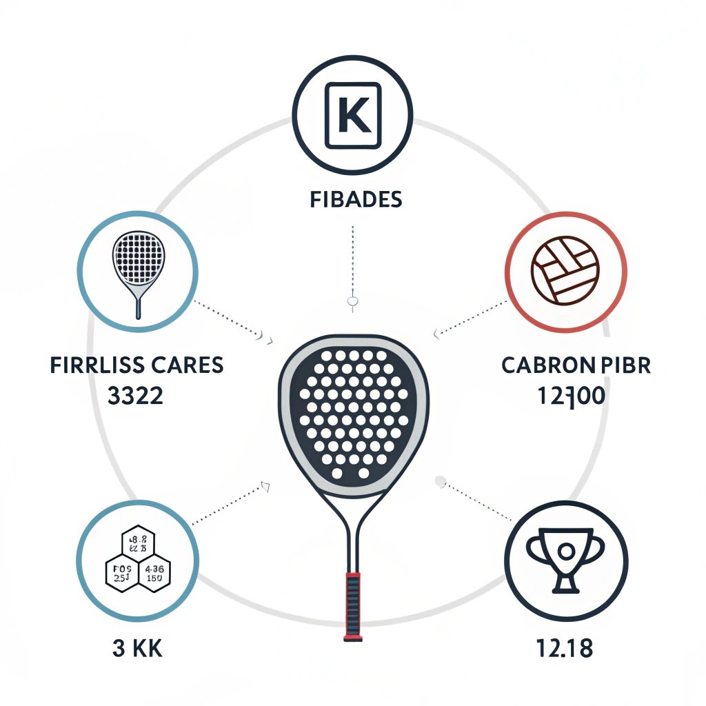 A flat design illustration comparing padel racket materials using simple icons and vibrant colors in a minimalist style.