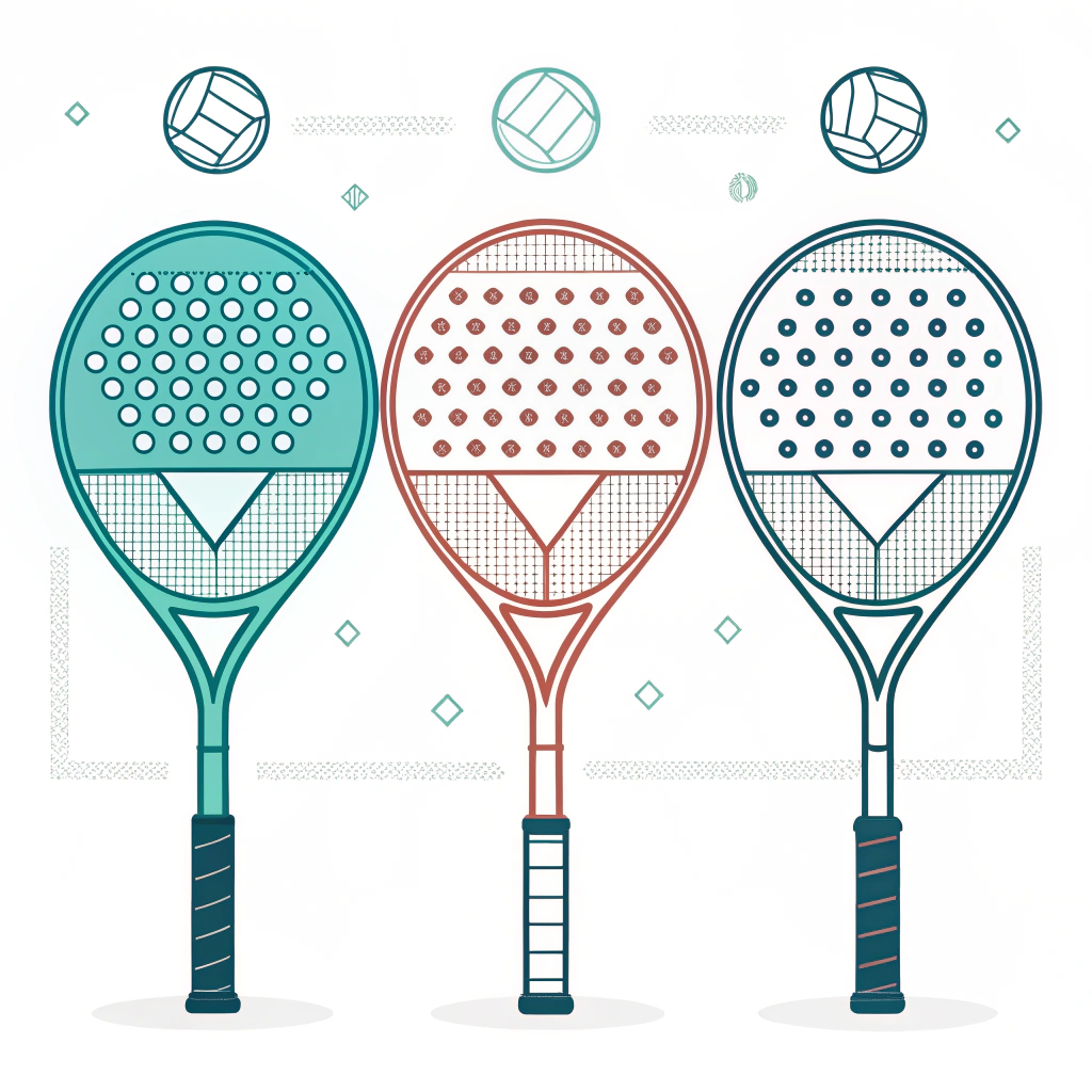Minimal illustration of three customizable padel racket shapes in a simple, modern style