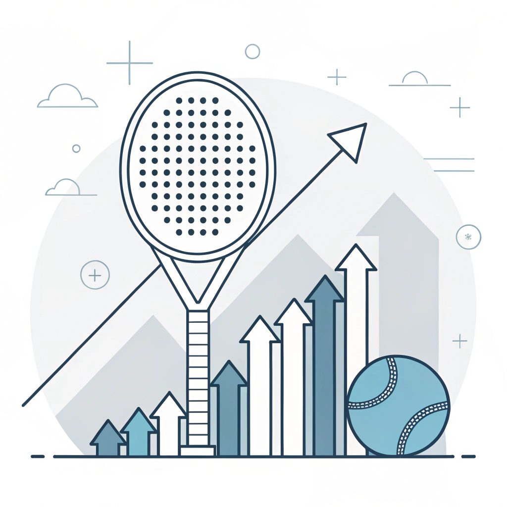 2D minimalist illustration of a padel racket and ball in abstract style