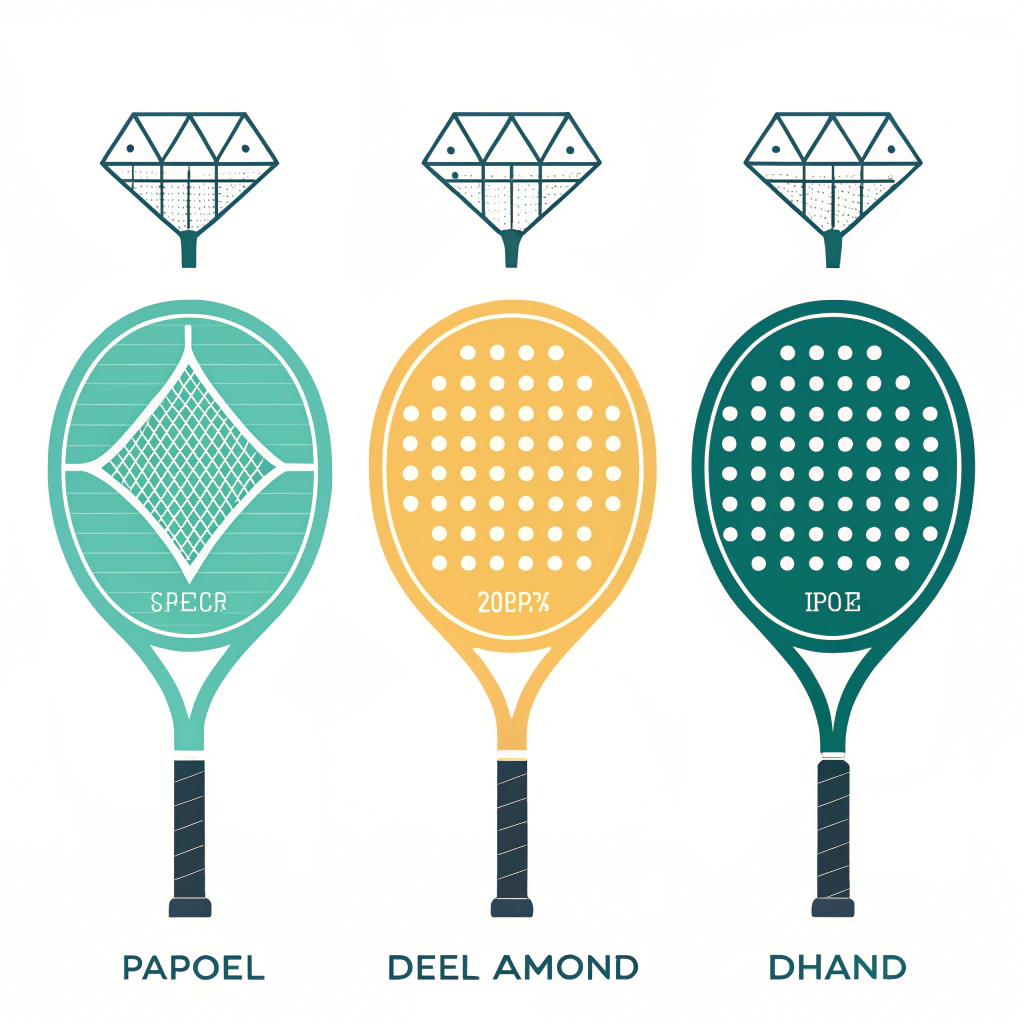 Simplified illustration of three distinct padel racket designs in flat style.