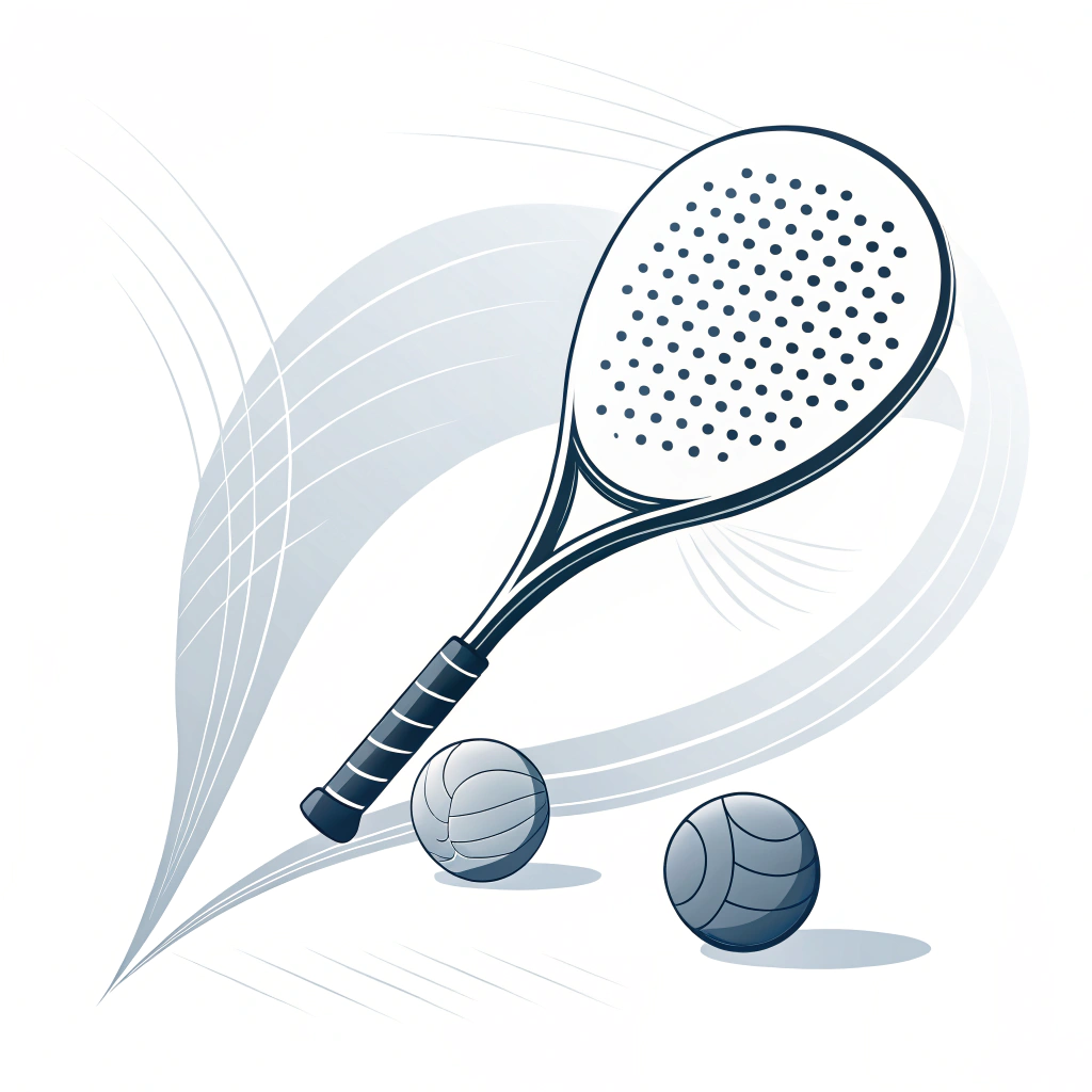 A simplified 2D illustration of a modern padel racket and ball in dynamic flat style.