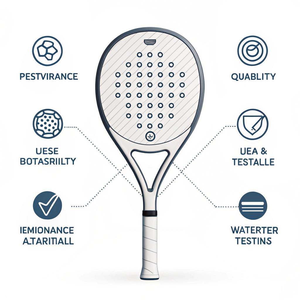 Minimalist 2D illustration of a padel racket showing durability and subtle wear indicators