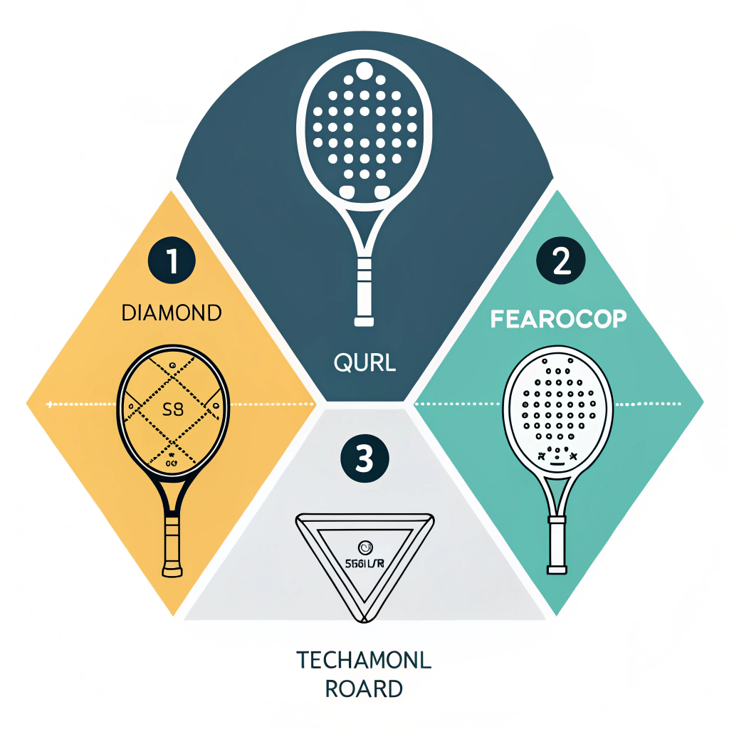 flat digital infographic comparing three padel racket shapes using geometric icons