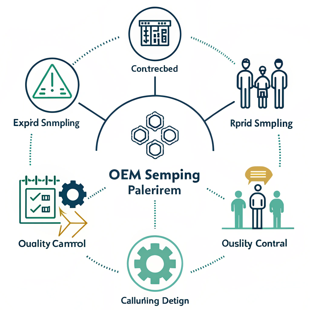 2D minimal illustration depicting OEM partnership with quality and customization icons