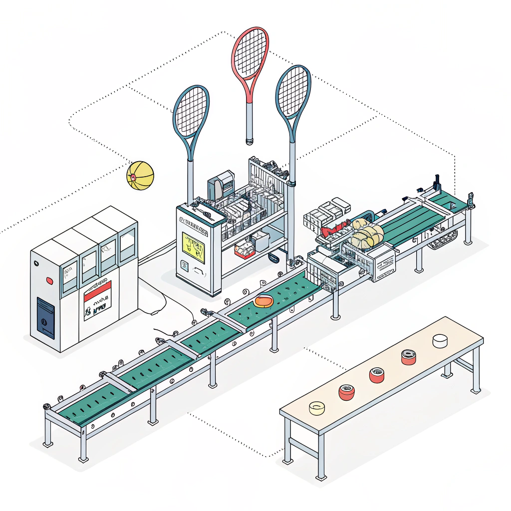 Clean illustration of a high-tech padel racket manufacturing process