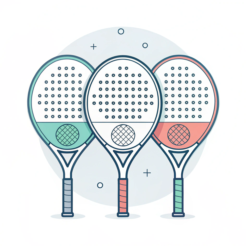 Clean, minimalist illustration displaying diverse padel racket shapes representing modern design innovation.