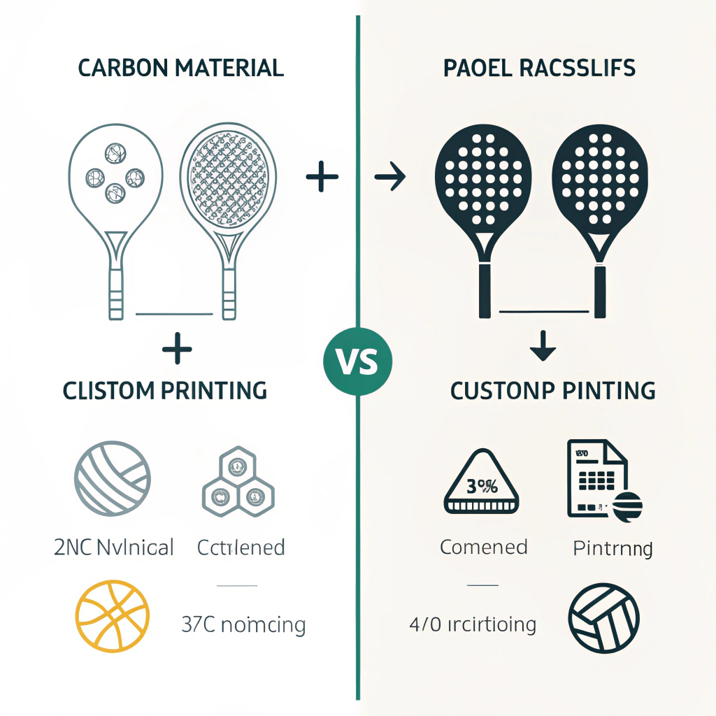 Simple 2D infographic style illustration comparing padel customization and production techniques.