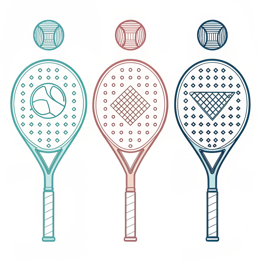 "Minimalist illustration showing diamond, round, and teardrop padel racket shapes"