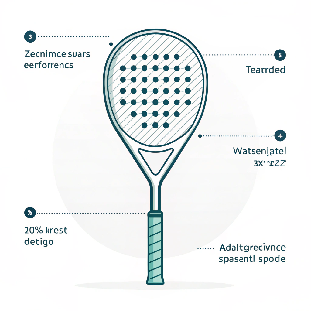 Minimalistic illustration of a teardrop padel racket highlighting customizable design features.