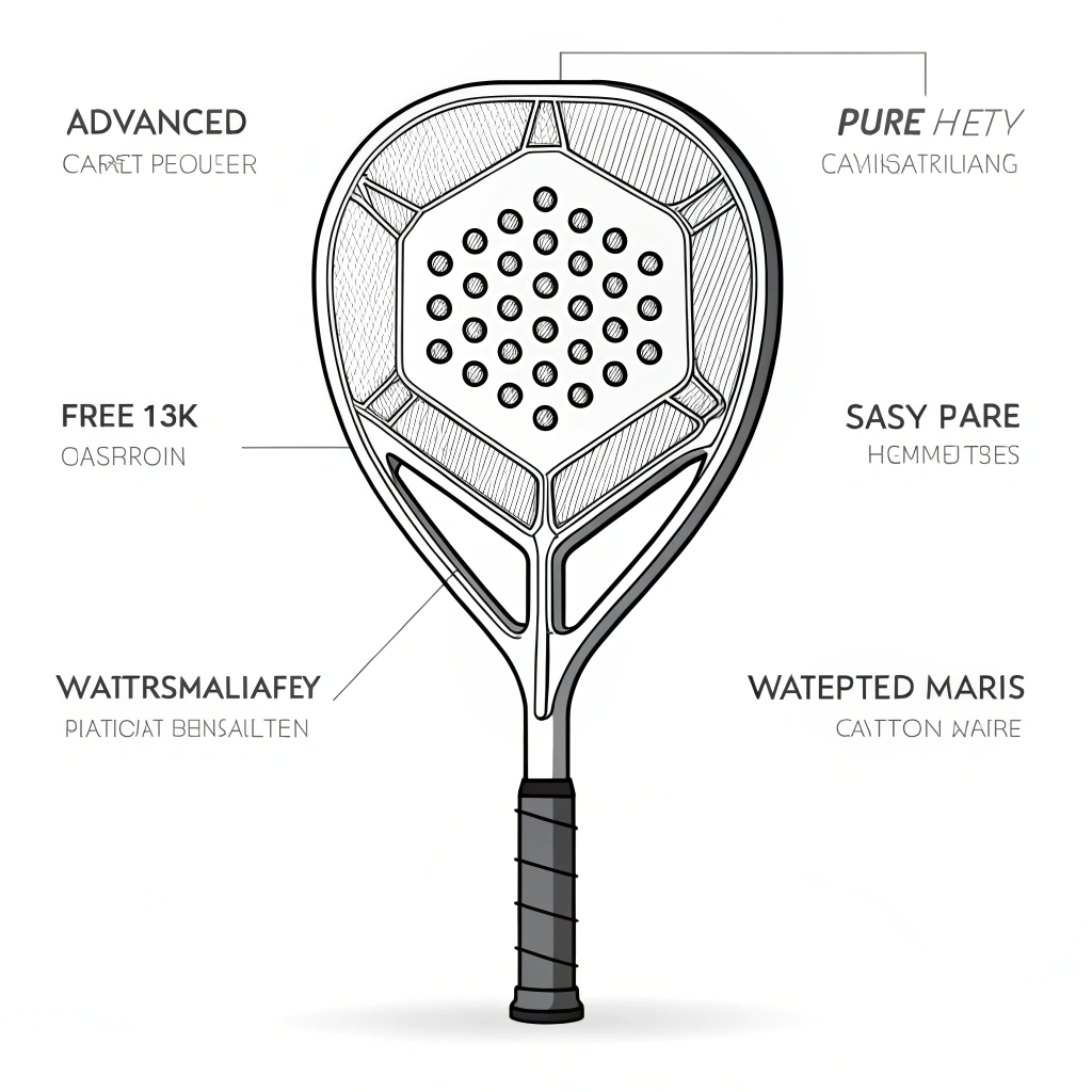 2D illustration of a diamond-shaped padel racket with carbon fiber texture