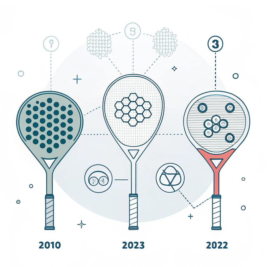 Minimalist illustration depicting the transformation of padel rackets from wood to advanced composite materials.