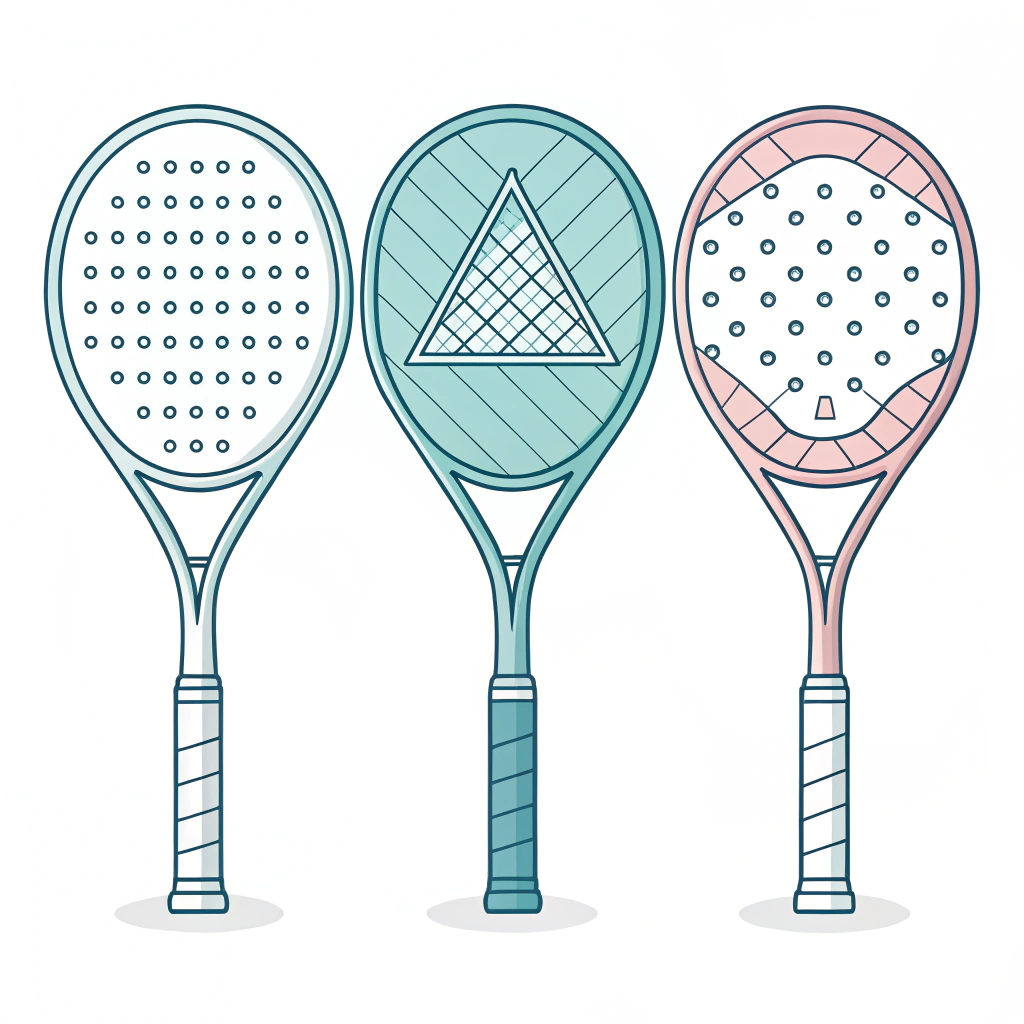 Simple 2D illustration of diamond, round, and teardrop padel racket shapes