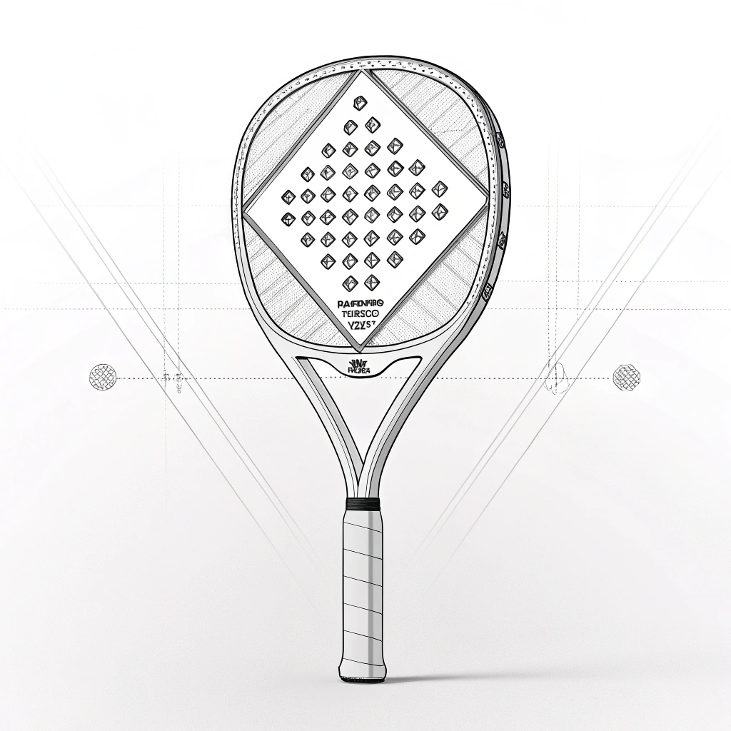 Minimalist depiction of an innovative padel racket emphasizing modern design.