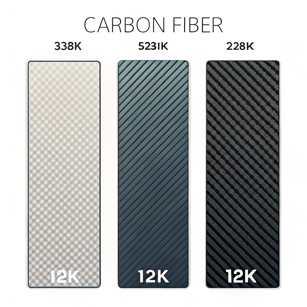 Flat illustration showing three panels with varying carbon fiber textures