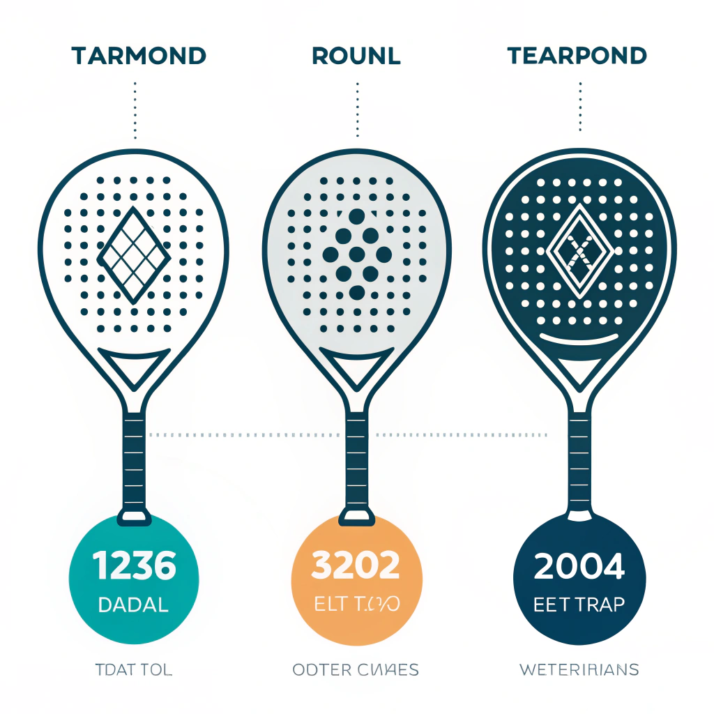 Simple 2D illustration displaying three minimal padel racket shapes for customization.