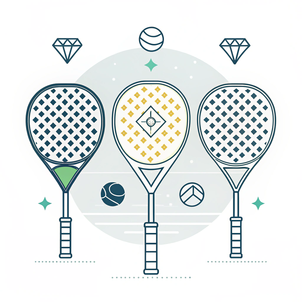 Clean illustration of three padel racket shapes for customization options