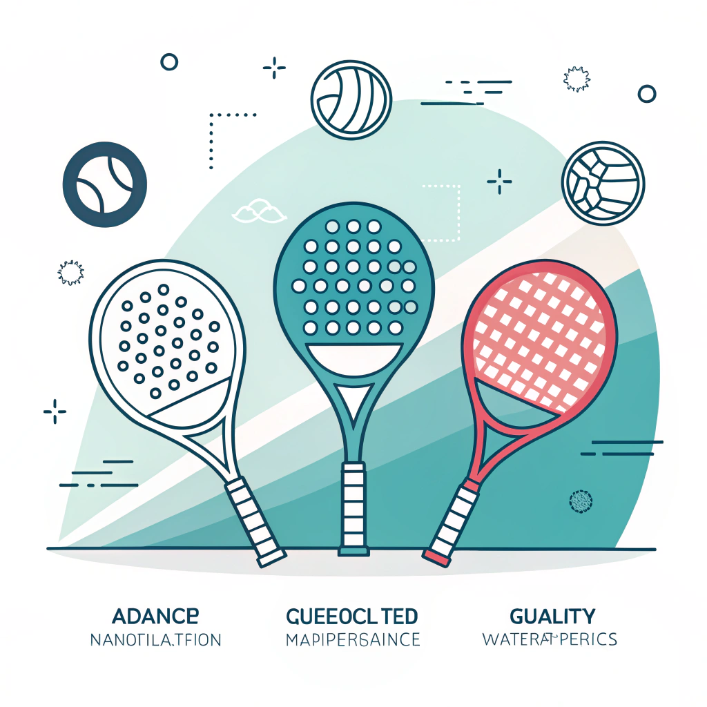 Minimal flat design featuring three padel rackets with modern abstract background symbolizing innovation and precision.