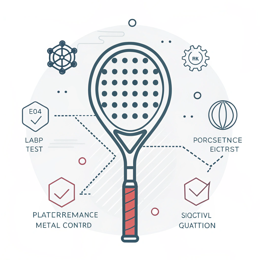 Minimalist 2D illustration of padel racket rubber with technical schematic elements.