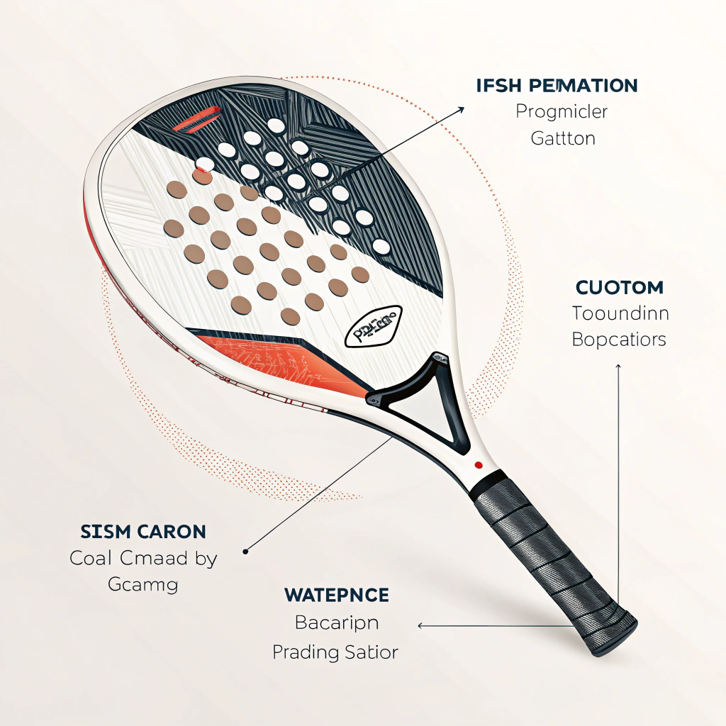 Minimal illustration of a padel racket showing decoration and performance details