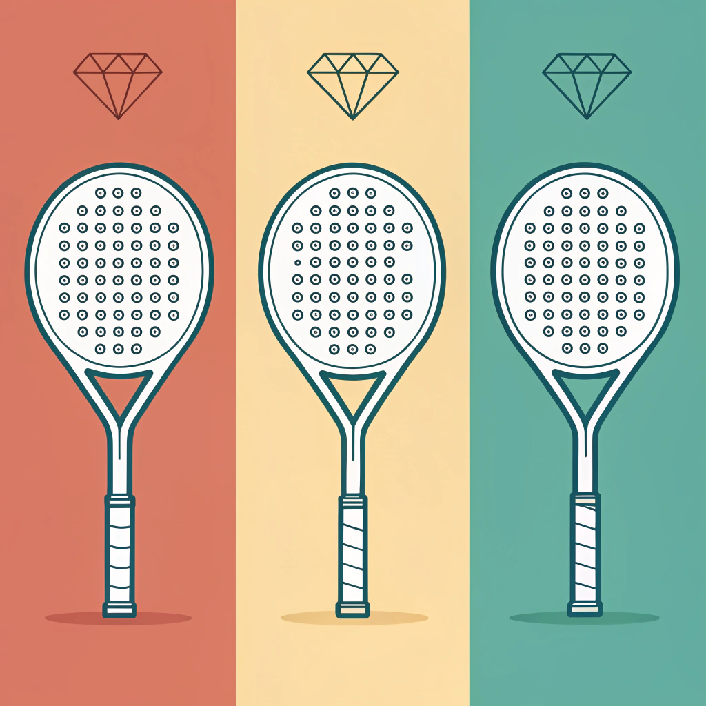 Simple 2D illustration showcasing round, diamond, and teardrop padel racket designs
