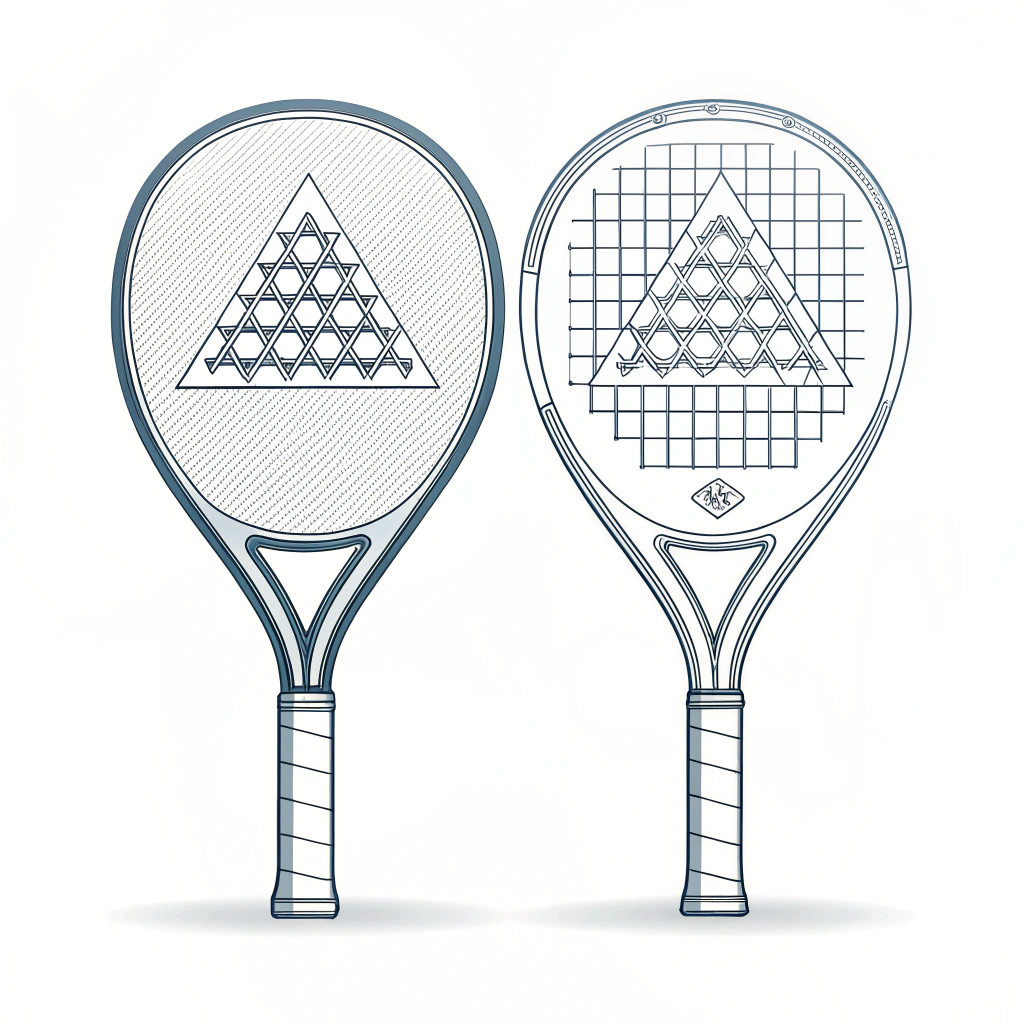 Side-by-side minimalist illustration comparing classic and modern padel racket designs