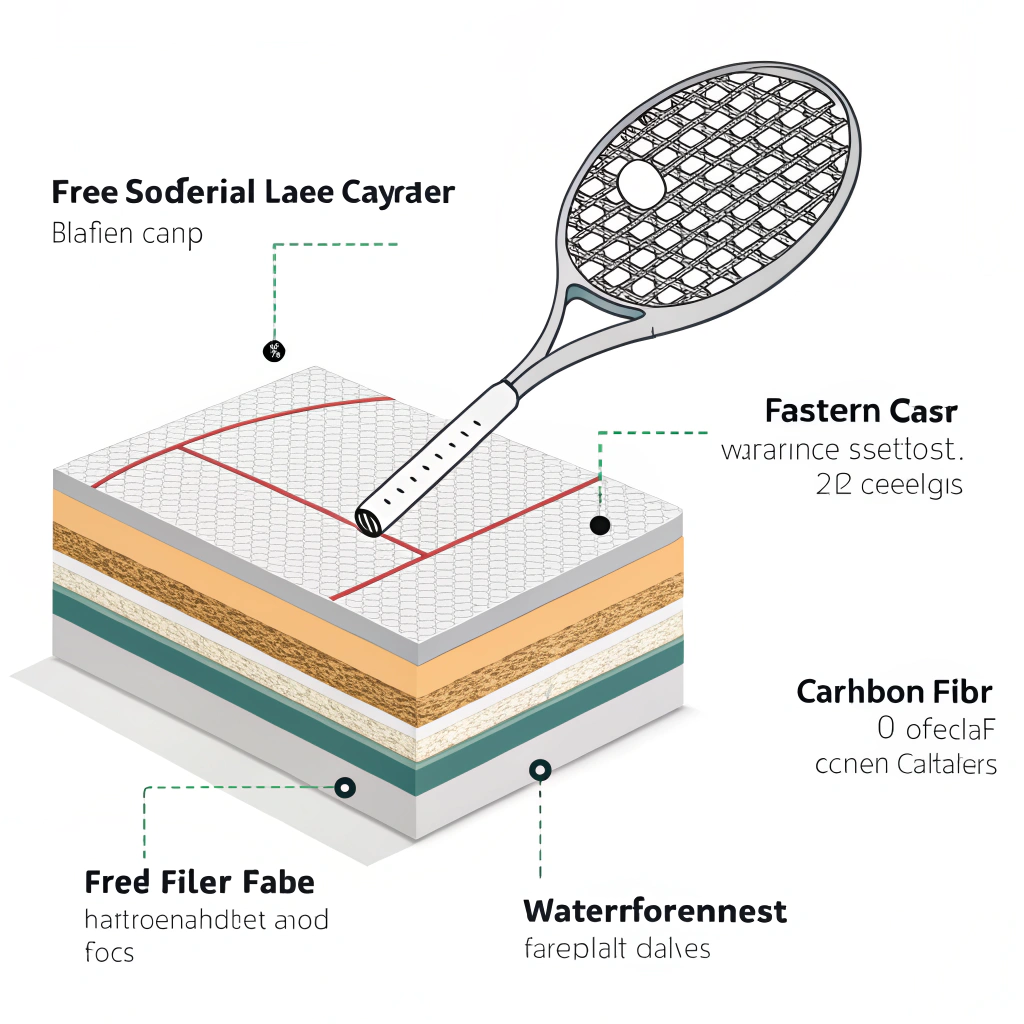 Minimalist 2D depiction of padel racket composite layering process
