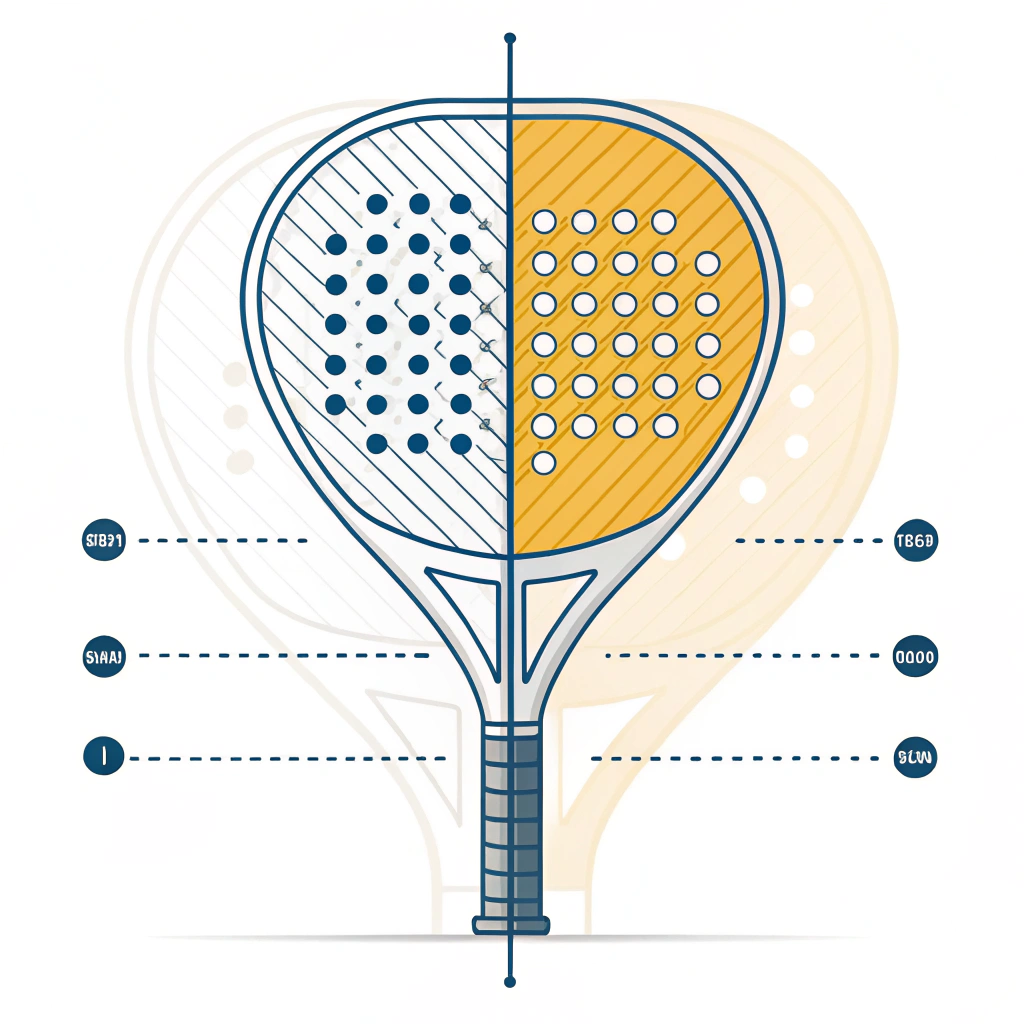 Minimalist split illustration of fiberglass and carbon fiber padel racket